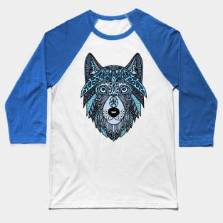 Zen Wolf Head Blue Baseball T-Shirt